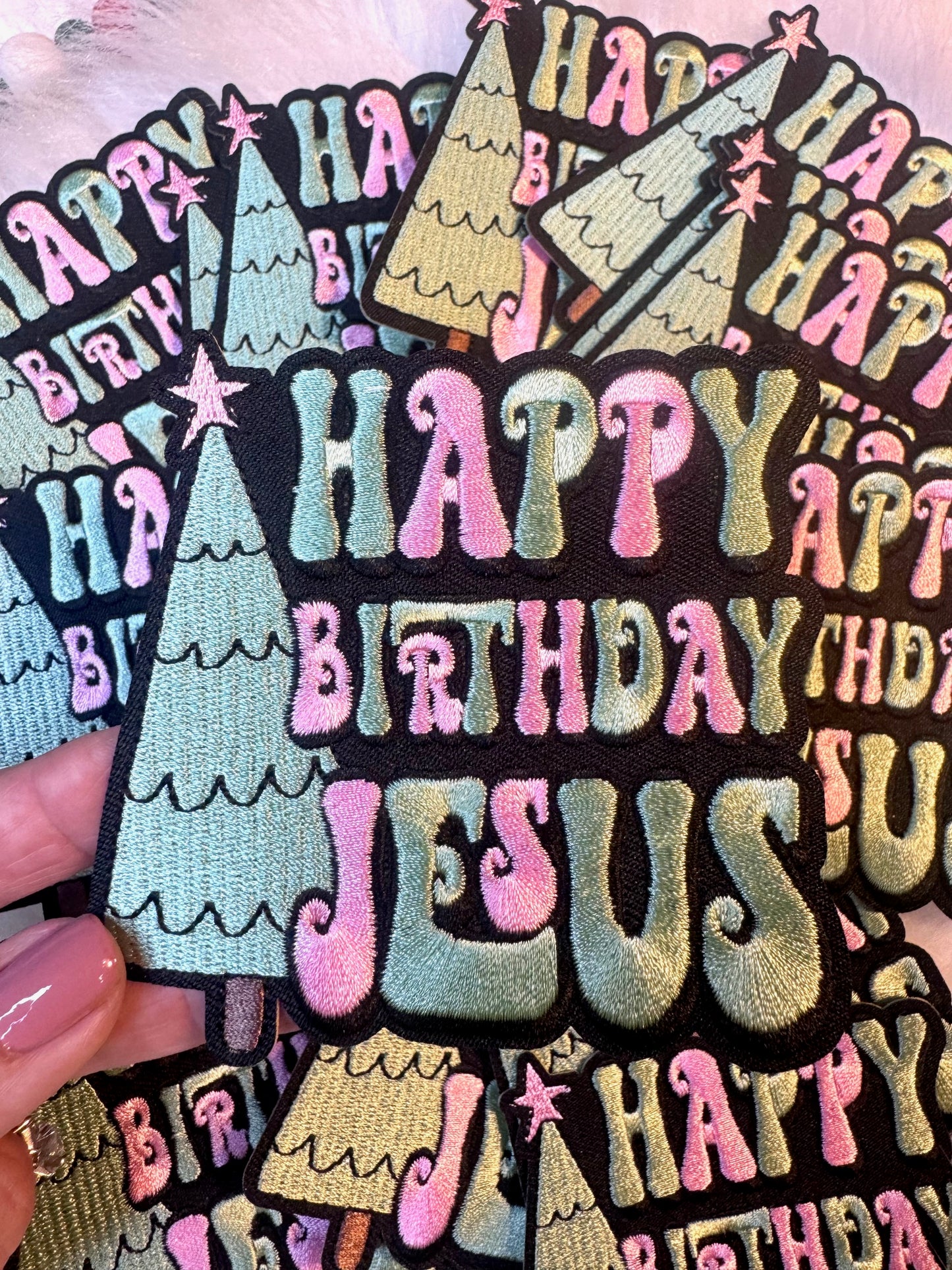 Happy Birthday Jesus Patch, Embroidered Patch, Christmas Patch, Trucker Hat Patch, Religious Patch, Iron on Patch, DIY Patch, Patch for Hat, Holiday patch