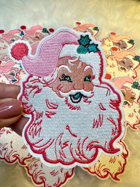 Pink Santa Patch, Custom 3.5"patch, Trucker Hat Patch, Christmas Patch, Iron On Patch, Holiday Patch, DIY Patch, Hat Patch, Santa Patch, Hat Bar Patch