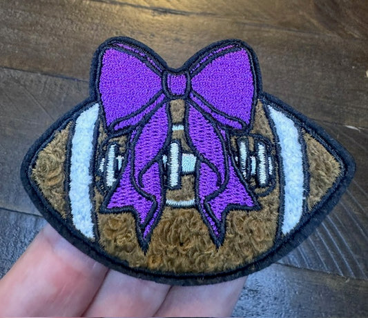 Football Bow Chenille Patch, Purple Bow Football Patch, Game Day Patch, Trucker Hat Patch, Fall Patch, Hat Bar Patch,  Football, DIY