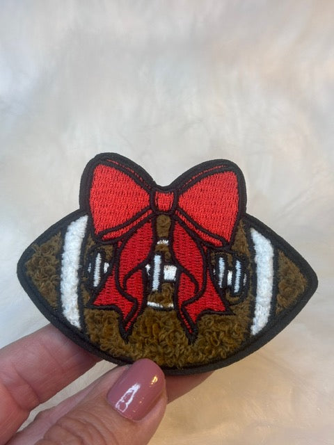 Football Bow Chenille Patch, Red Bow Football Patch, Game Day Patch, Trucker Hat Patch, Fall Patch, Hat Bar Patch,  Football, DIY