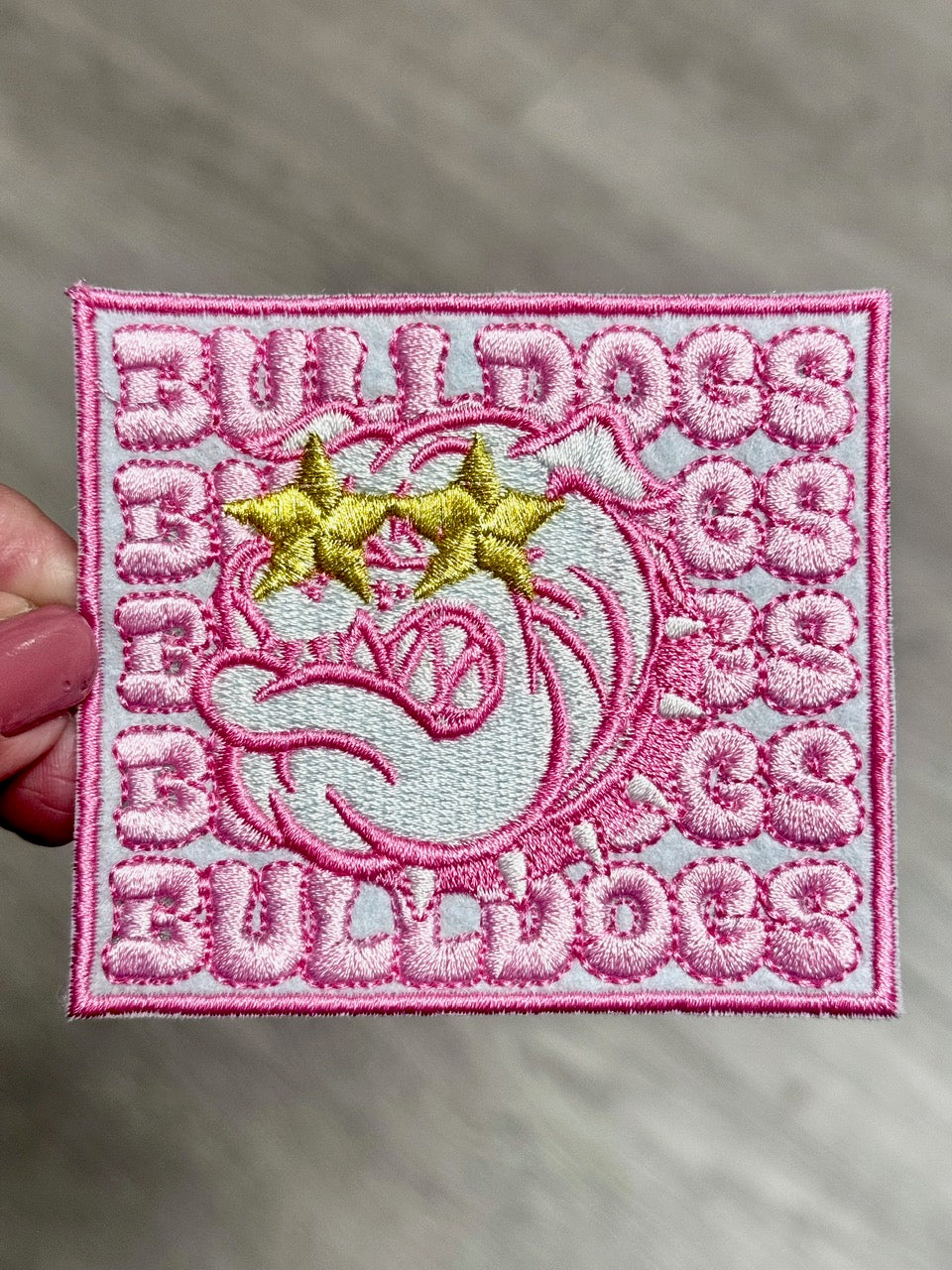 Bulldogs Patch, Embroidered Patch, Pink Bulldogs Patch, Bulldogs Hat Patch, Iron On Patch, Game Day Patch, Mascot Patch, DIY Patch, Trucker Hat Patch