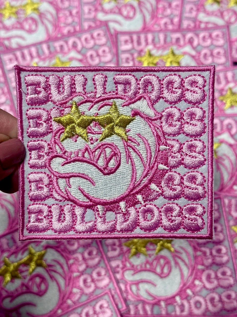 Bulldogs Patch, Embroidered Patch, Pink Bulldogs Patch, Bulldogs Hat Patch, Iron On Patch, Game Day Patch, Mascot Patch, DIY Patch, Trucker Hat Patch