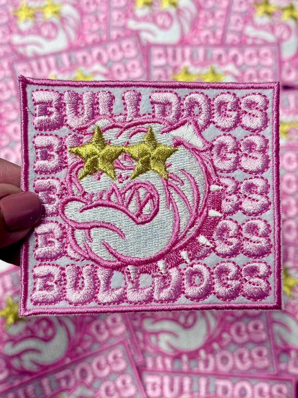 Bulldogs Patch, Embroidered Patch, Pink Bulldogs Patch, Bulldogs Hat Patch, Iron On Patch, Game Day Patch, Mascot Patch, DIY Patch, Trucker Hat Patch