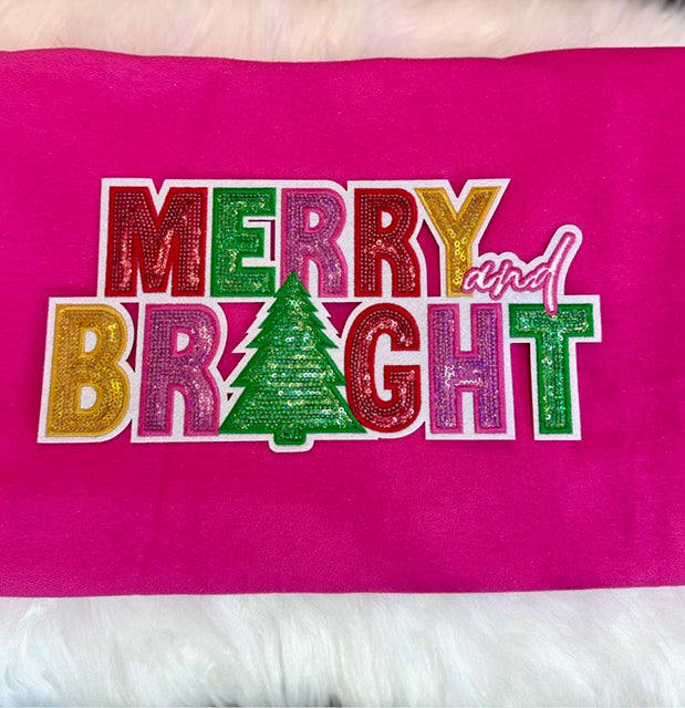 Sequin Merry and Bright Patch, 11 inch patch, Christmas Patch, Iron On Patch, Holiday Patch, DIY Patch, Sweatshirt Patch