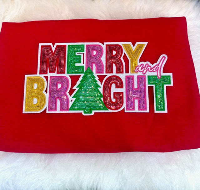 Sequin Merry and Bright Patch, 11 inch patch, Christmas Patch, Iron On Patch, Holiday Patch, DIY Patch, Sweatshirt Patch