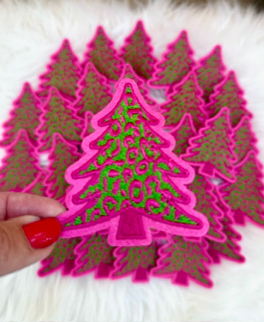 Christmas Tree Patch, Pink Patch, Embroidered Patch, Trucker Hat Patch, Christmas Patch, Iron on Patch, DIY Patch, Patch for Hat, Holiday patch