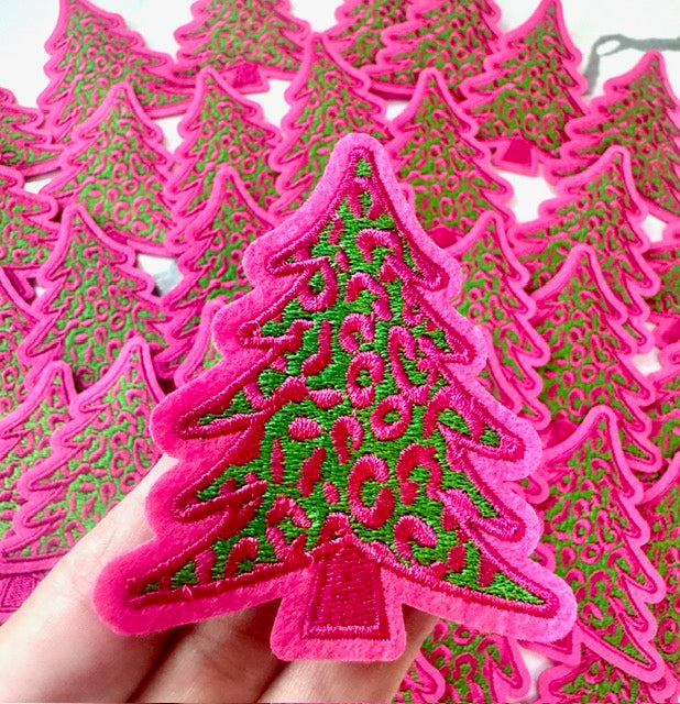 Christmas Tree Patch, Pink Patch, Embroidered Patch, Trucker Hat Patch, Christmas Patch, Iron on Patch, DIY Patch, Patch for Hat, Holiday patch