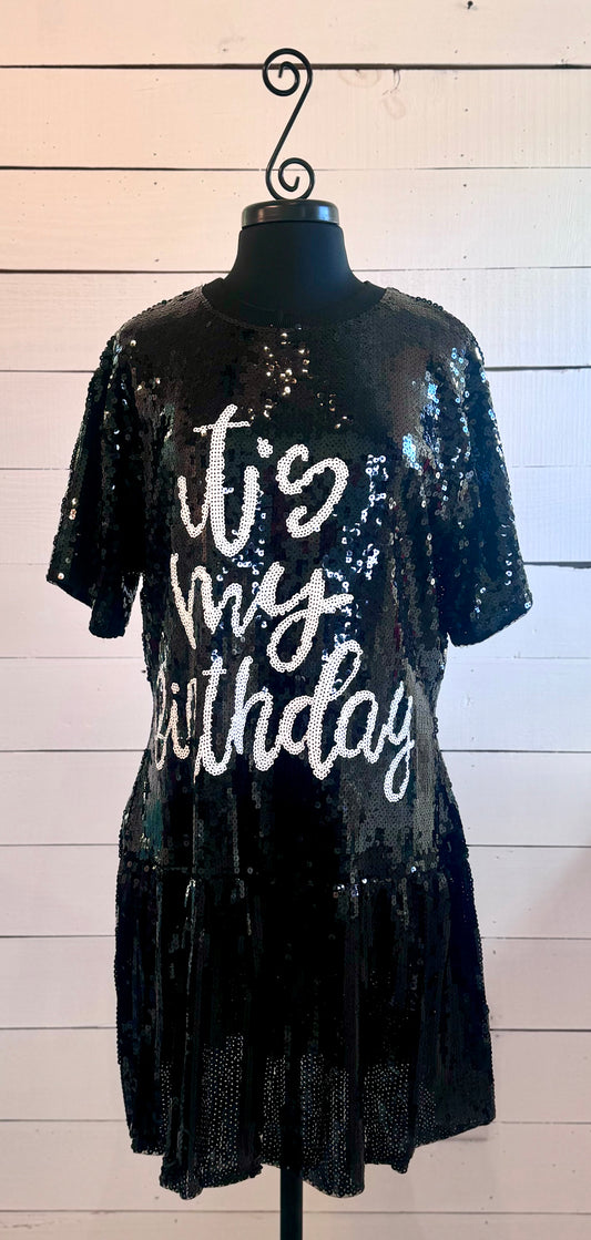 Sequin Dress, Birthday Sequin Dress, Black Sequin Dress, Front and Back Sequins, Gift for her, Birthday Party Attire