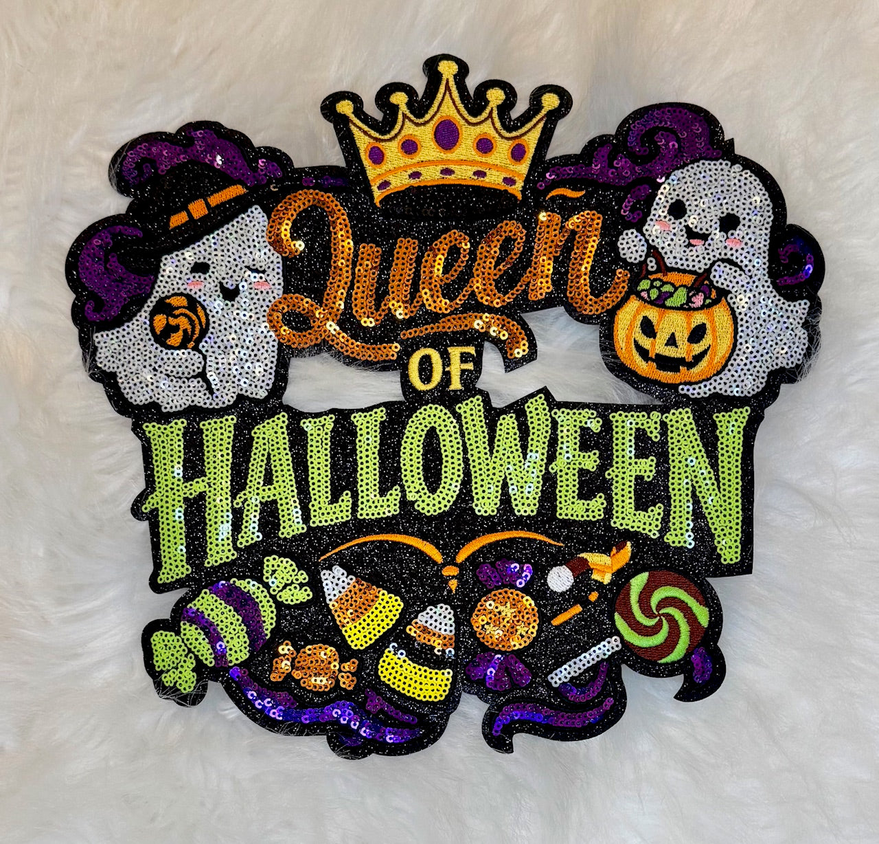 Queen of Halloween Patch: Halloween Applique - 11 inch Sequin patch