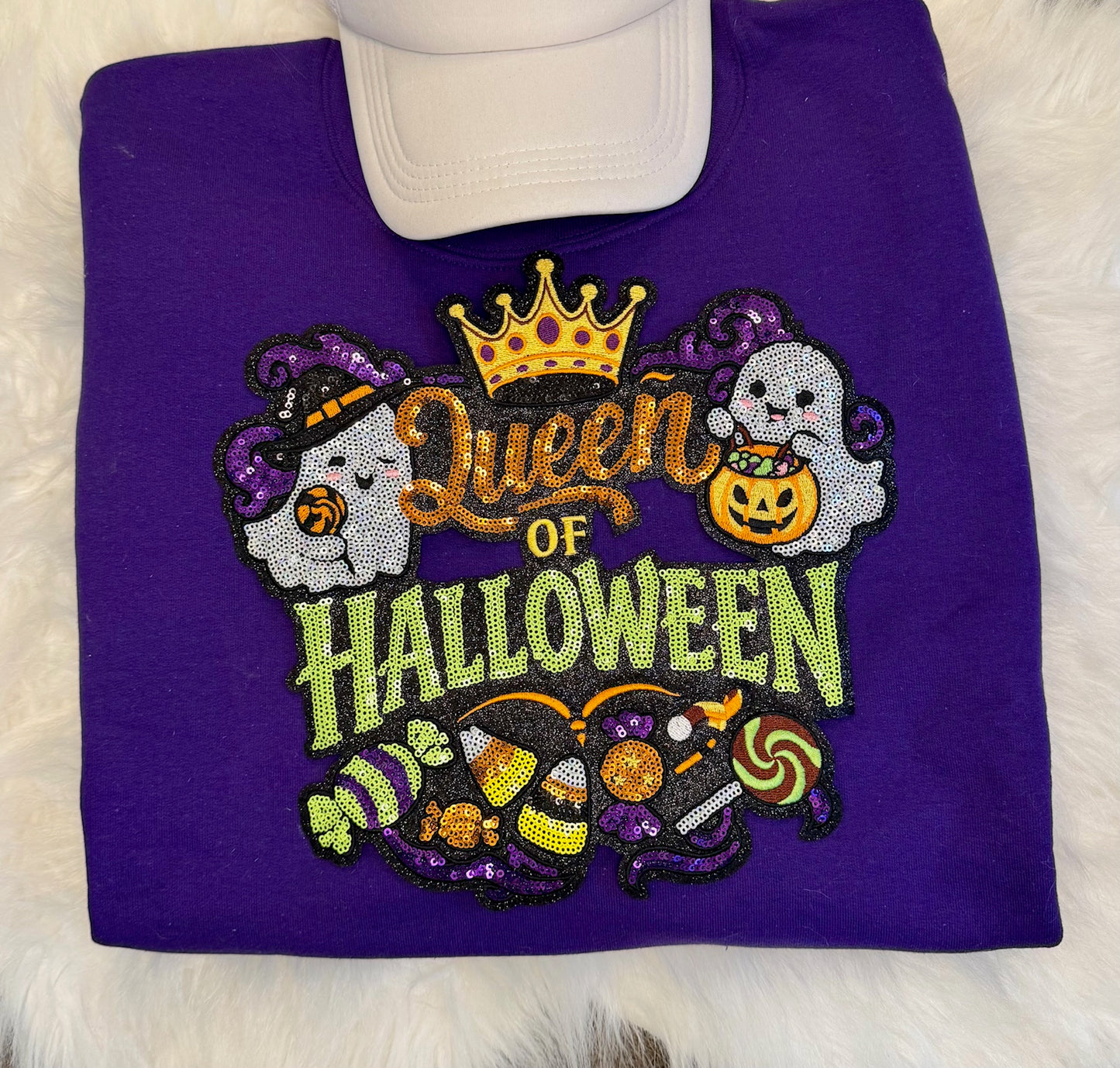 Queen of Halloween Patch: Halloween Applique - 11 inch Sequin patch