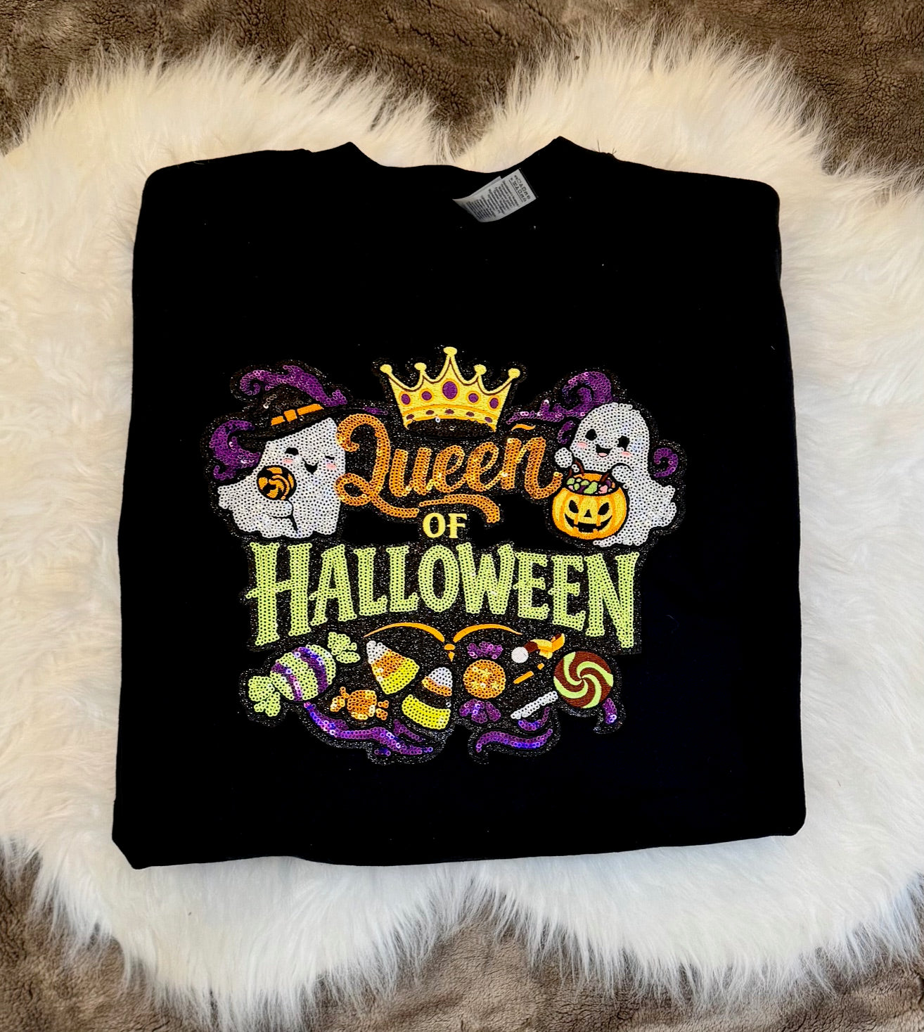 Queen of Halloween Patch: Halloween Applique - 11 inch Sequin patch