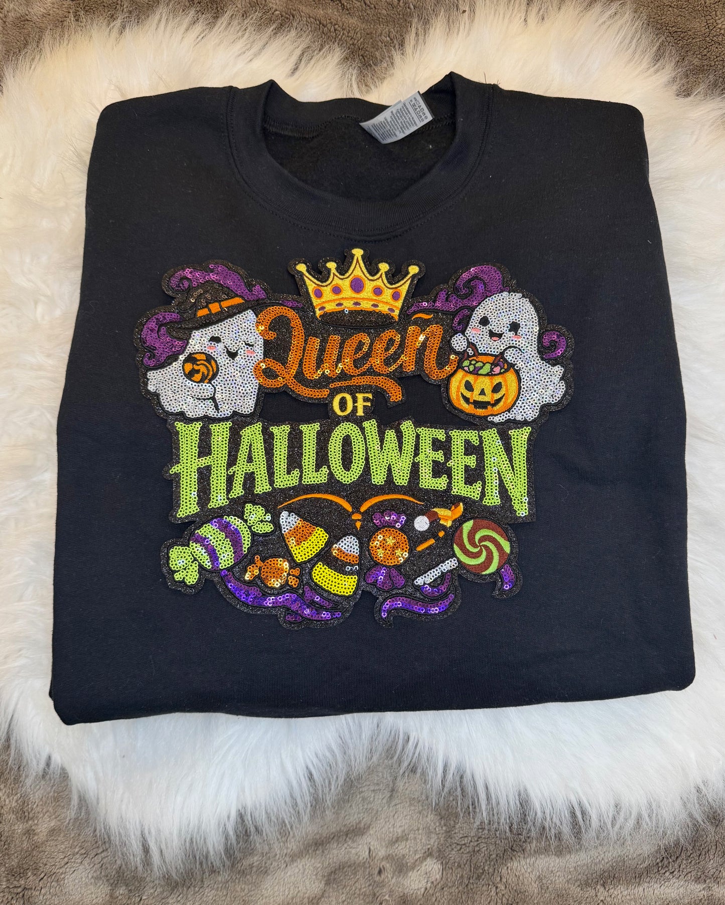 Queen of Halloween Patch: Halloween Applique - 11 inch Sequin patch