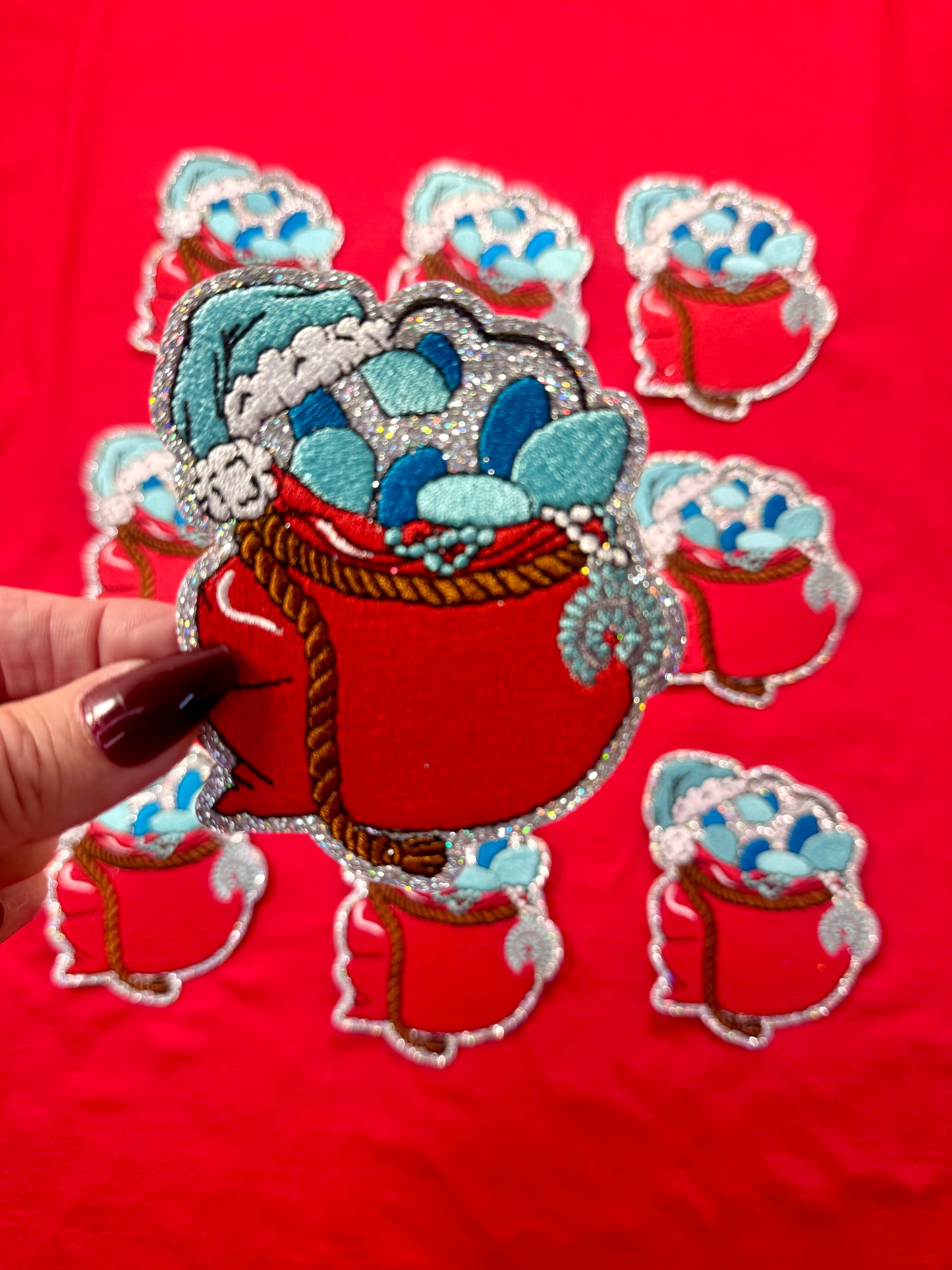 Turquoise Santa Sack, Western Christmas Patch, Christmas Hat Patch, Christmas Hat Bar, Christmas Glitter Patch, DIY, Turquoise Christmas Patch