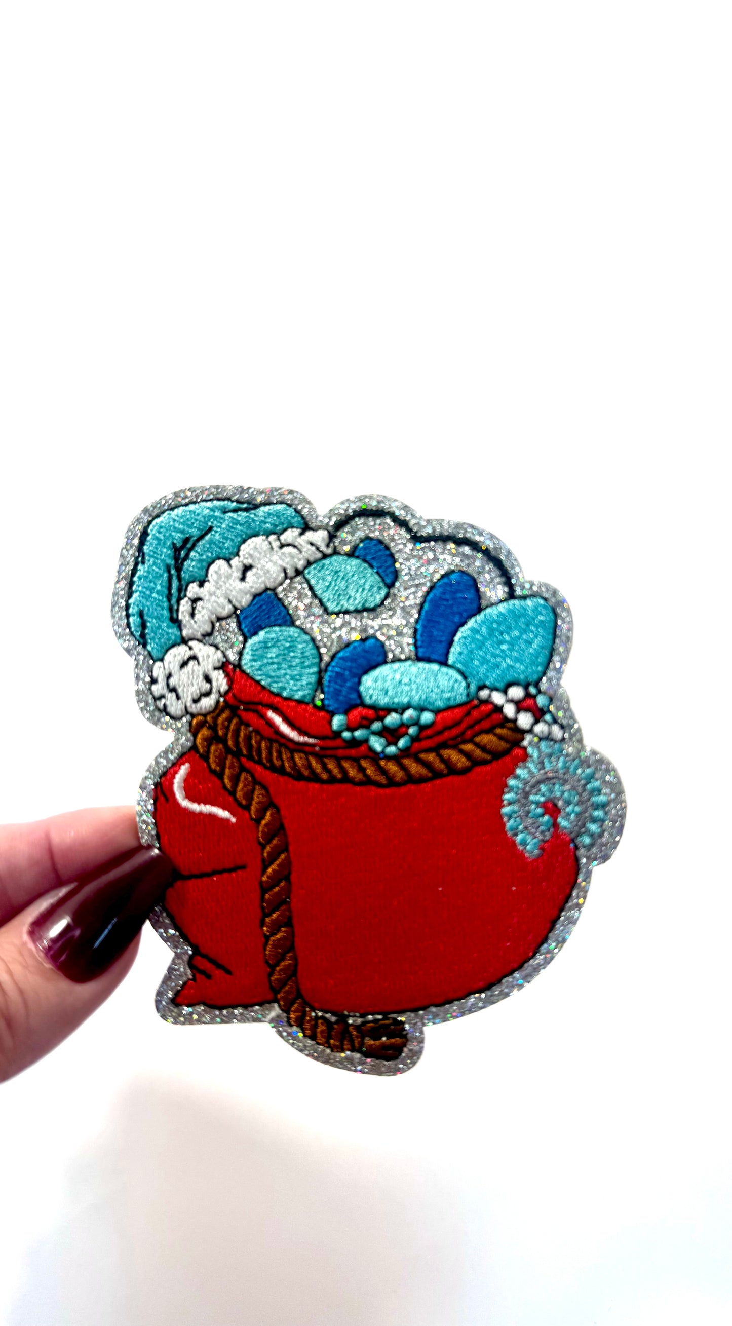 Turquoise Santa Sack, Western Christmas Patch, Christmas Hat Patch, Christmas Hat Bar, Christmas Glitter Patch, DIY, Turquoise Christmas Patch