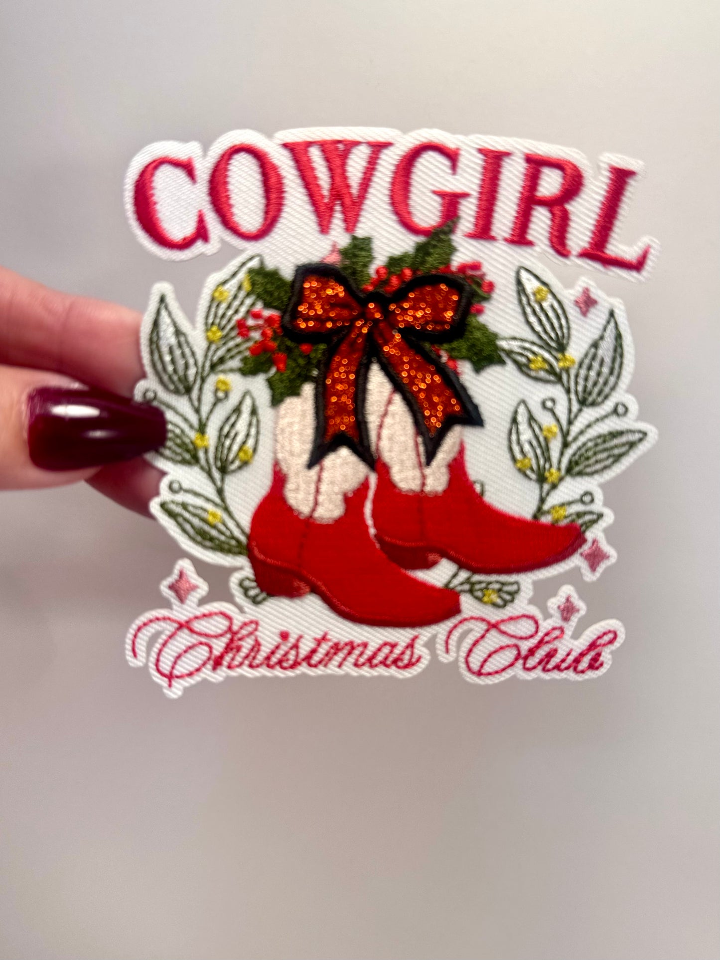 Cowgirl Christmas Club Patch, Western Christmas Patch, Cowgirl Christmas Patch, Christmas Hat Patch, DIY, Christmas Glitter Patch