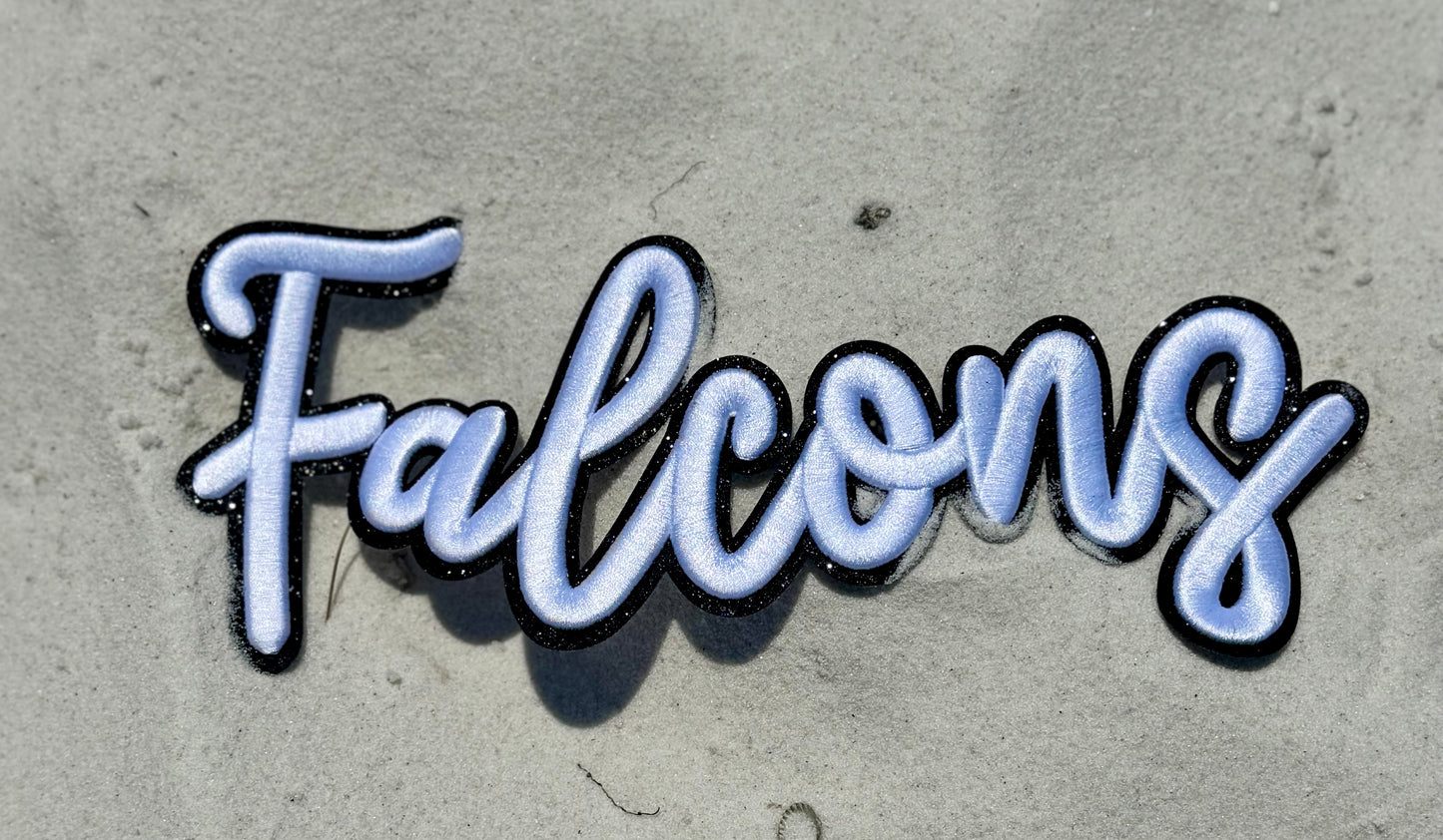 Puff Embroidered Falcons Patch: Black Glitter Iron-On Sports Patch