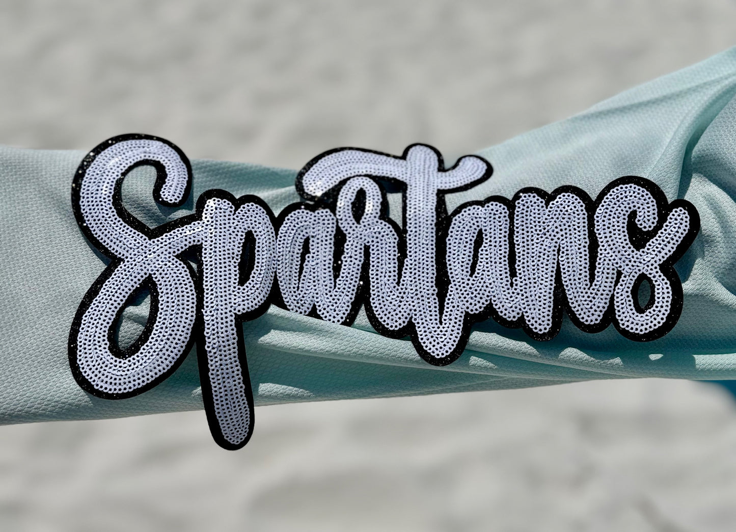 Sequin Spartans Patch: Black Glitter Iron-On Sports Patch
