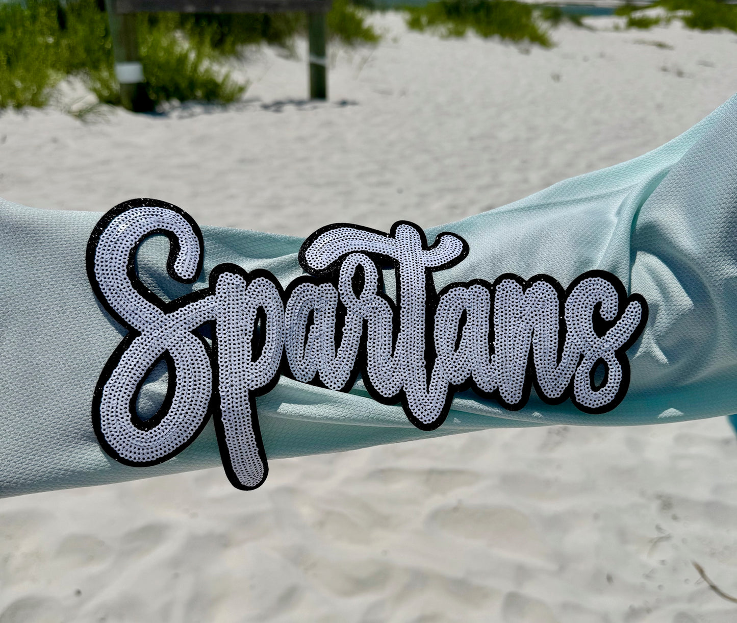 Sequin Spartans Patch: Black Glitter Iron-On Sports Patch