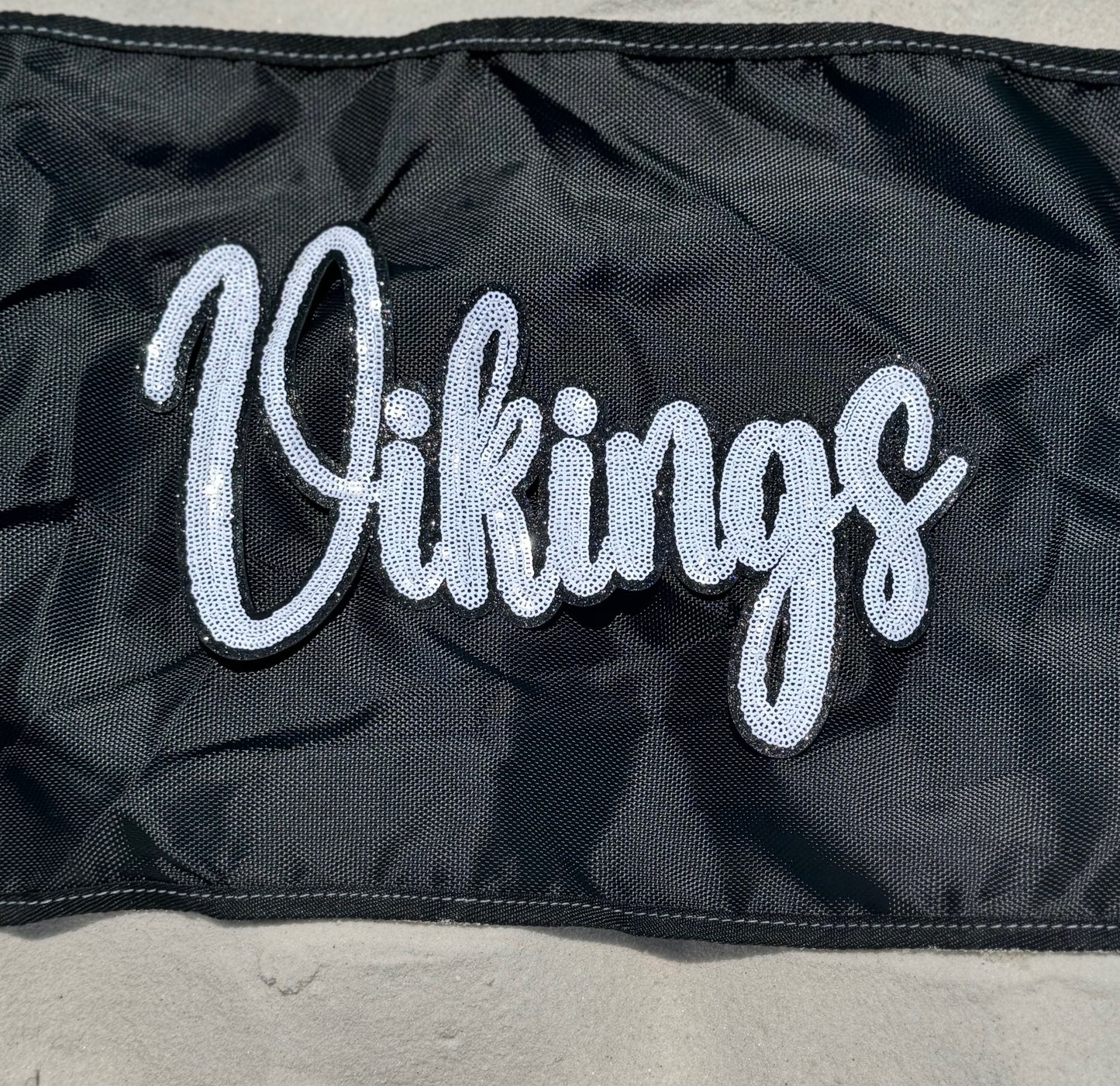 Sequin Vikings Patch: Black Glitter Iron-On Sports Patch