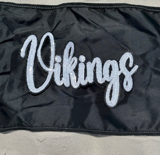 Sequin Vikings Patch: Black Glitter Iron-On Sports Patch