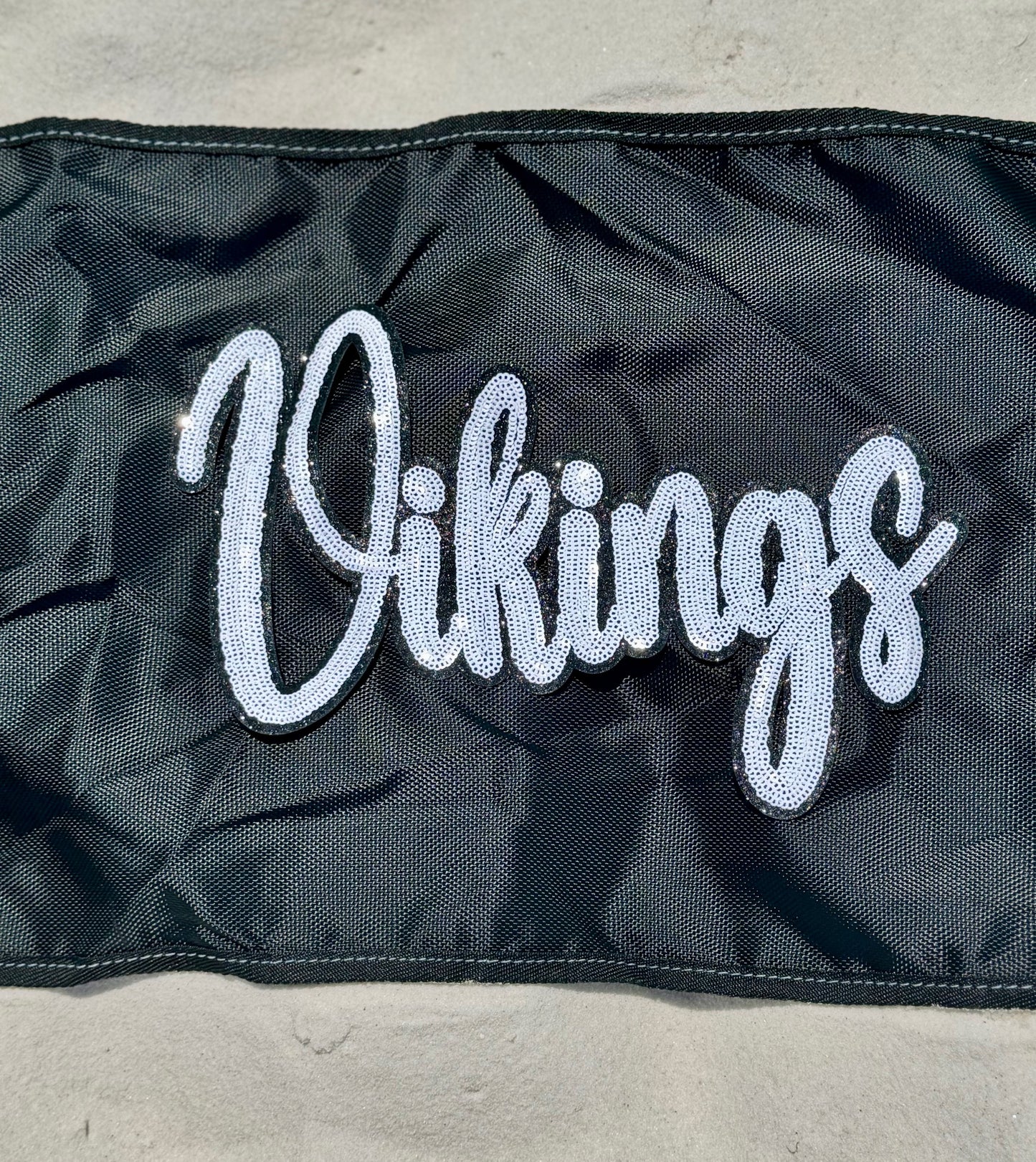 Sequin Vikings Patch: Black Glitter Iron-On Sports Patch