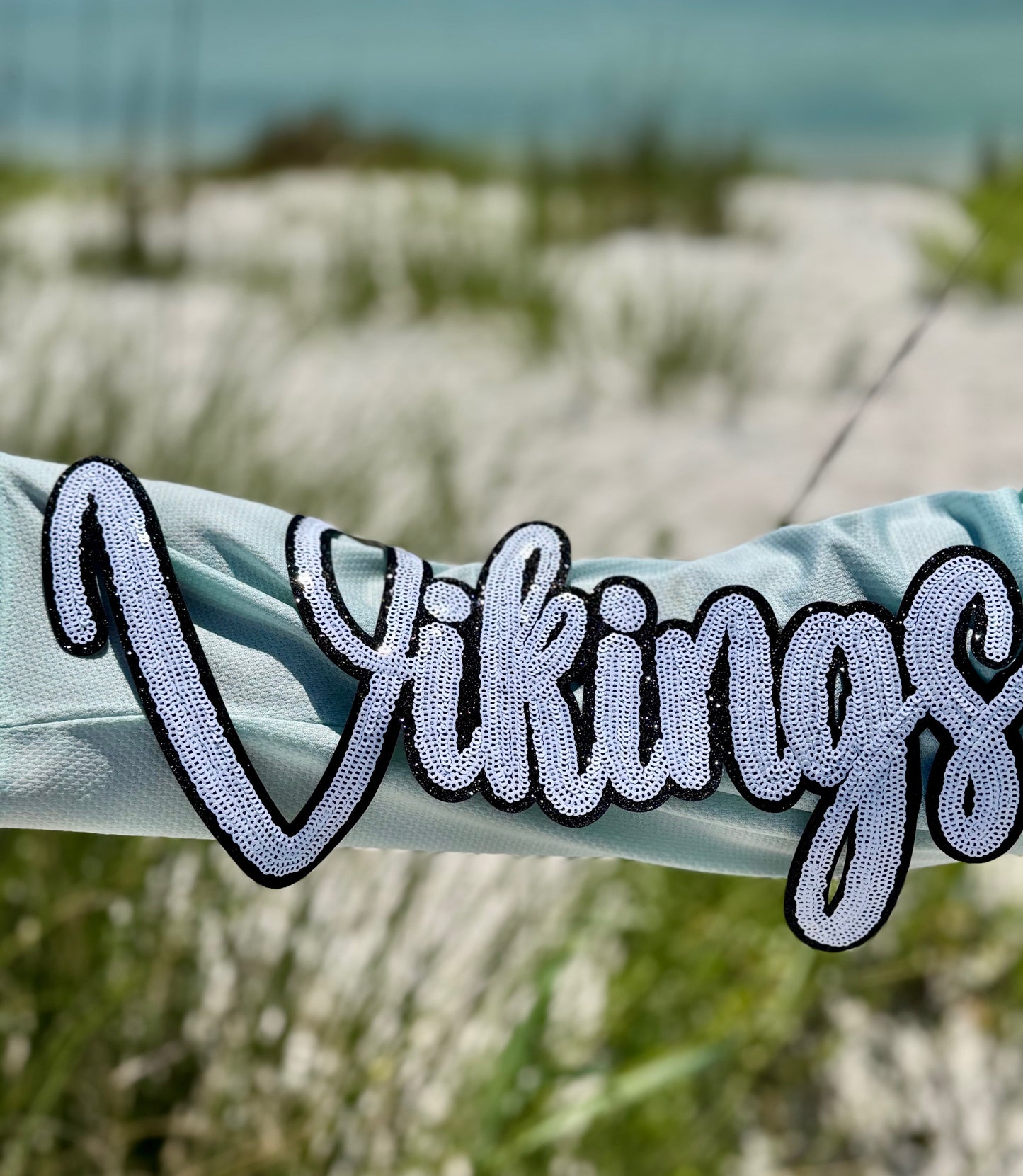 Sequin Vikings Patch: Black Glitter Iron-On Sports Patch