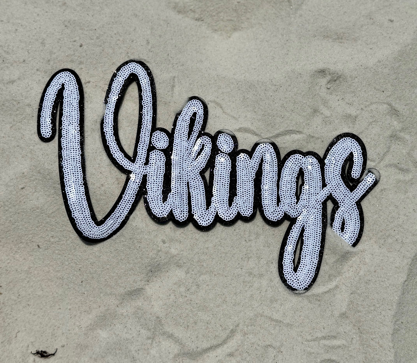 Sequin Vikings Patch: Black Glitter Iron-On Sports Patch