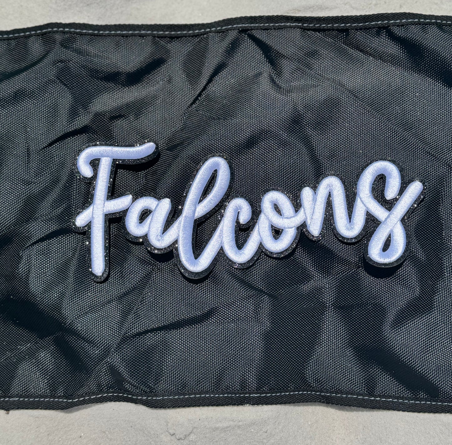 Puff Embroidered Falcons Patch: Black Glitter Iron-On Sports Patch