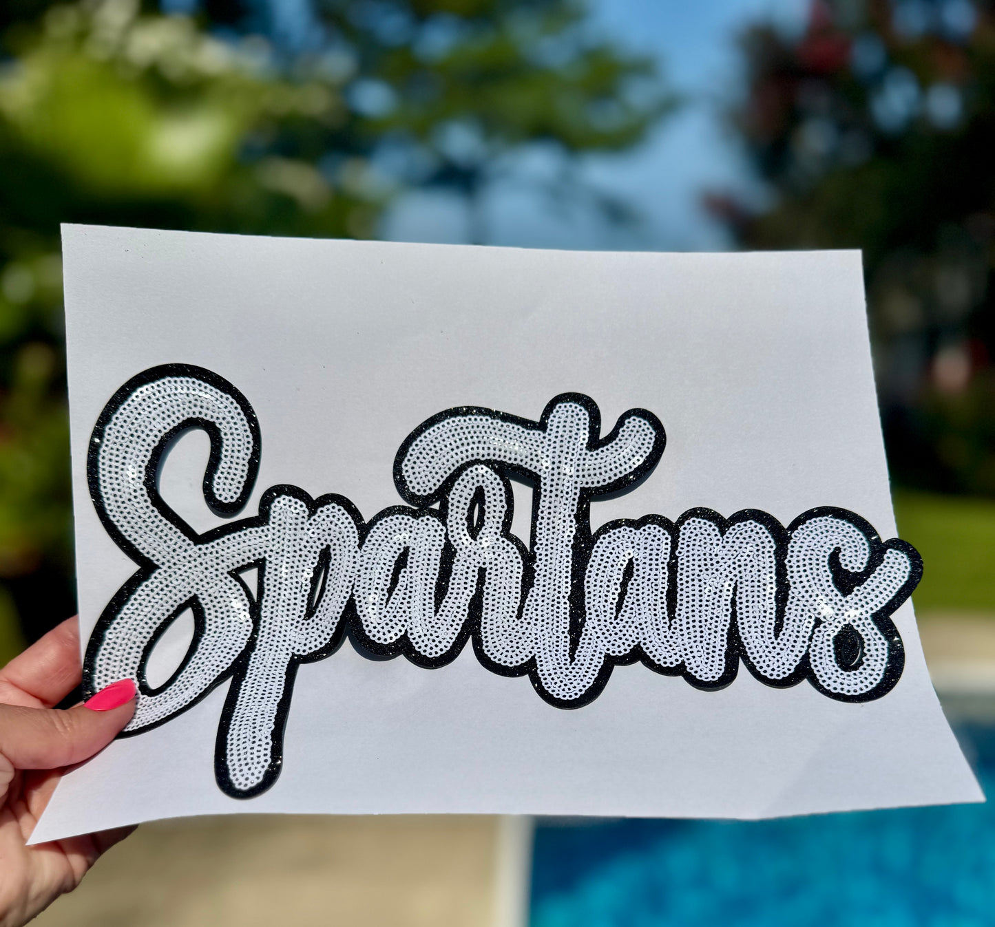 Sequin Spartans Patch: Black Glitter Iron-On Sports Patch