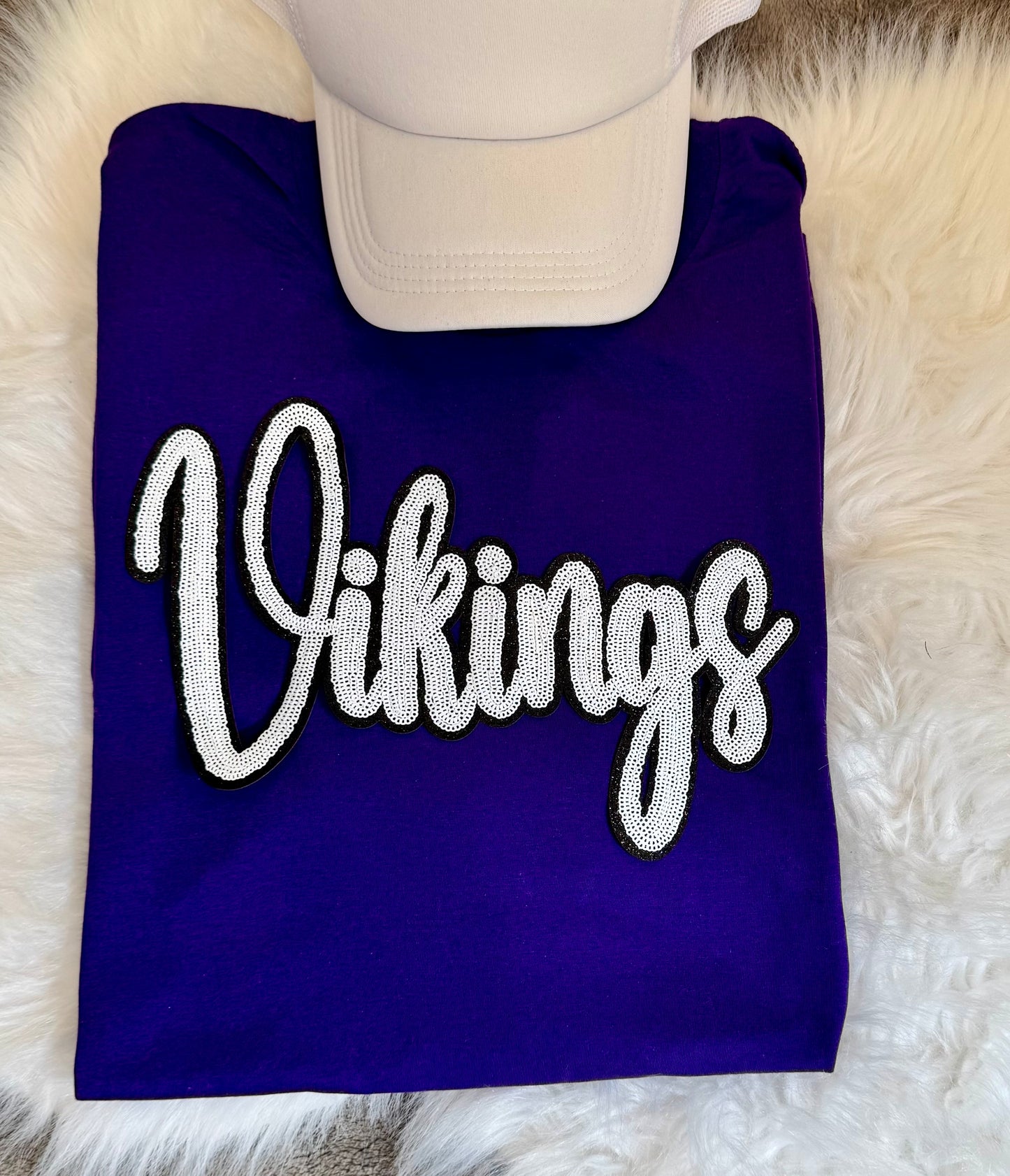 Sequin Vikings Patch: Black Glitter Iron-On Sports Patch