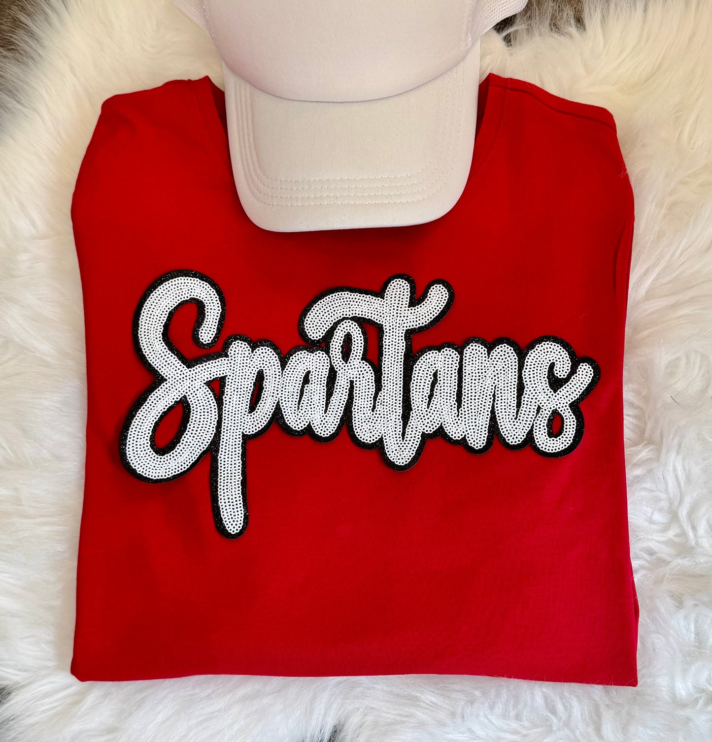Sequin Spartans Patch: Black Glitter Iron-On Sports Patch