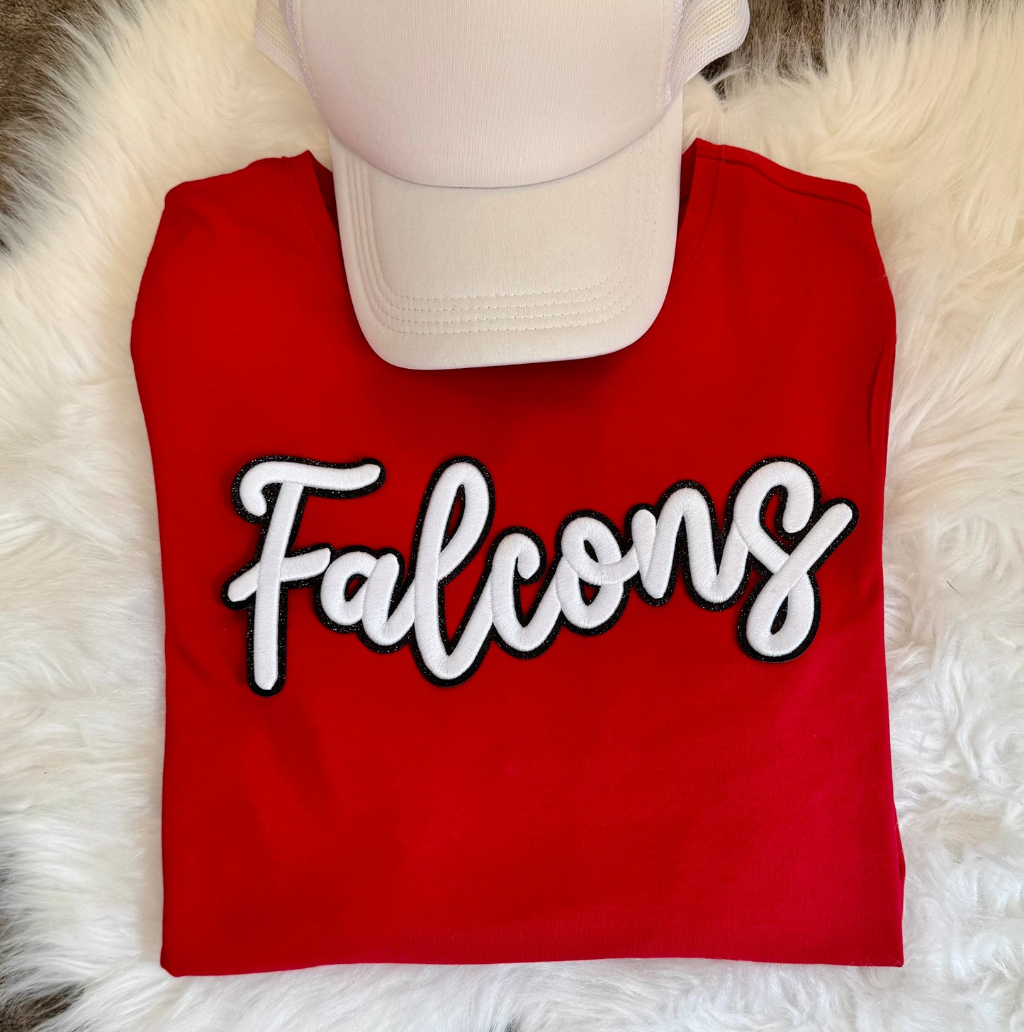 Puff Embroidered Falcons Patch: Black Glitter Iron-On Sports Patch