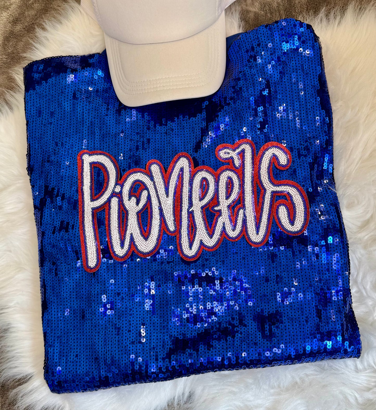 Sequin Pioneers Patch: Red Glitter Iron-On Sports Patch