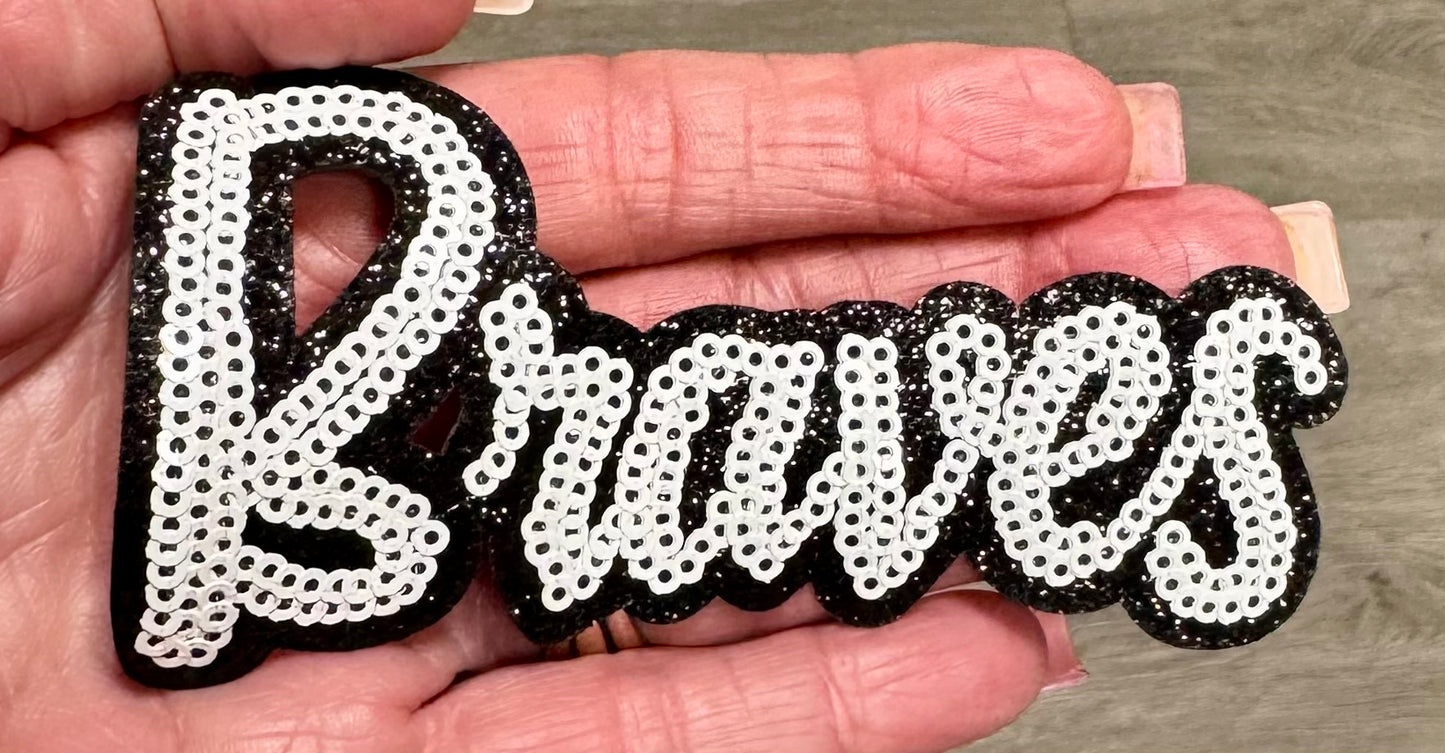 Braves Sequin Patch: Black Glitter Iron-On Applique, 4" Game Day Mascot