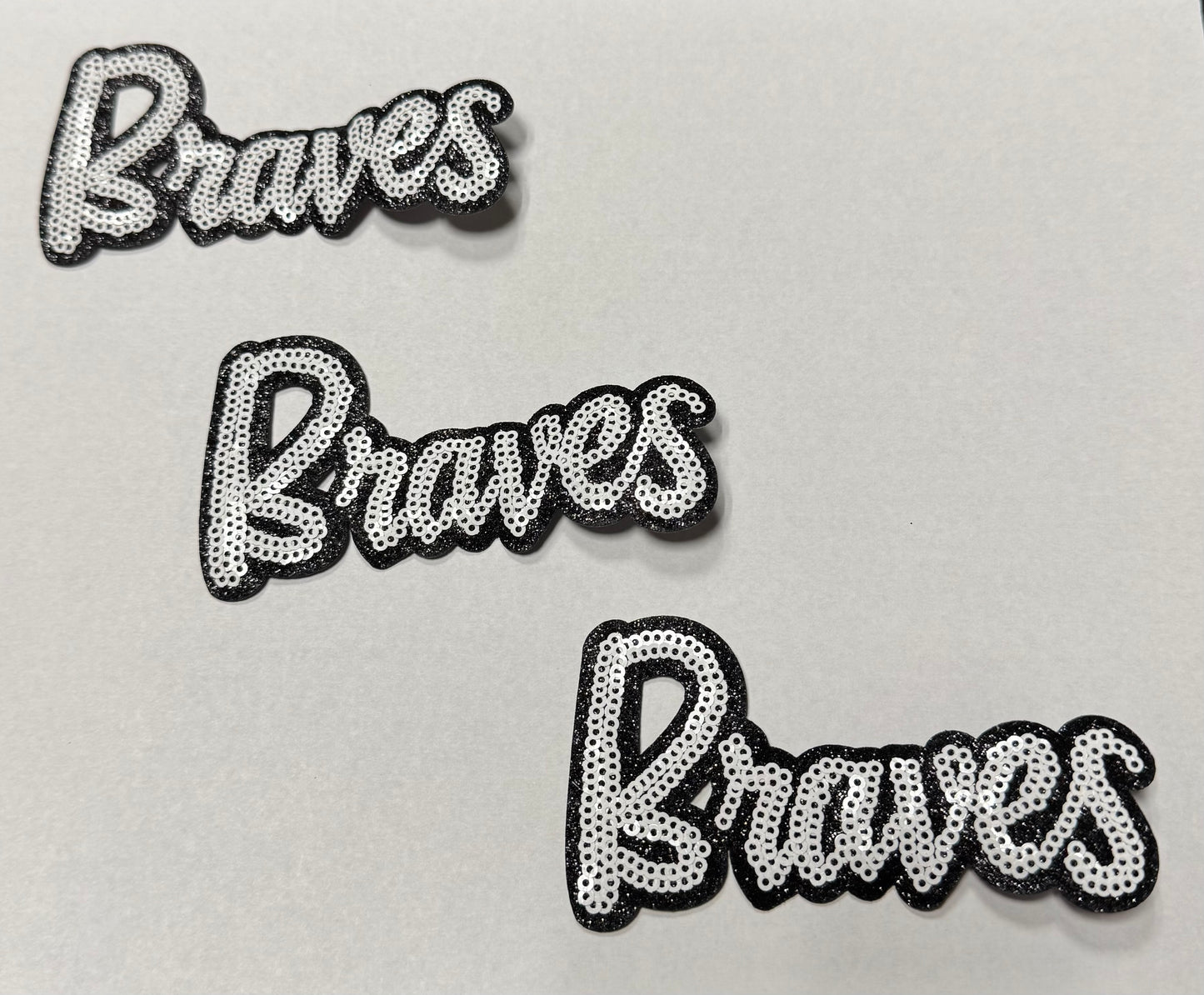 Braves Sequin Patch: Black Glitter Iron-On Applique, 4" Game Day Mascot