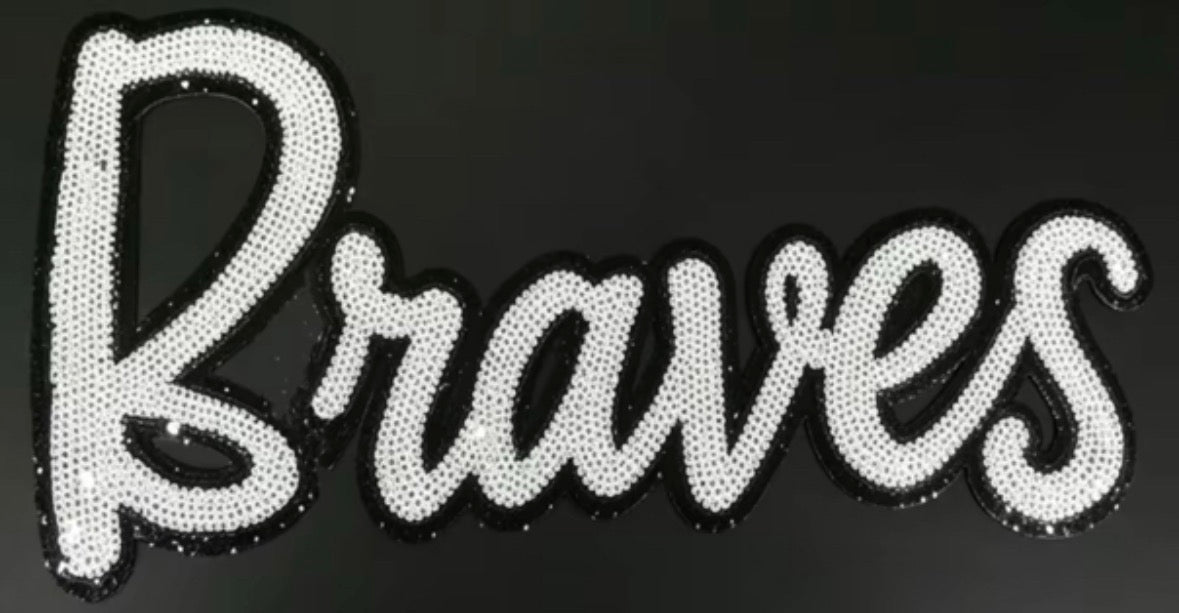 Braves Sequin Patch: Black Glitter Iron-On Applique, 4" Game Day Mascot