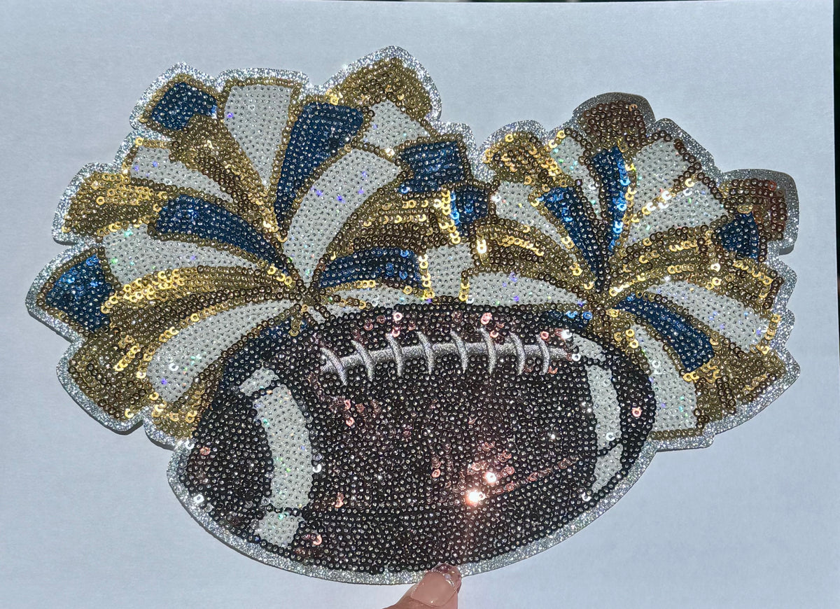 Cheer Sequin Patch, Football and Pom Poms, DIY Applique