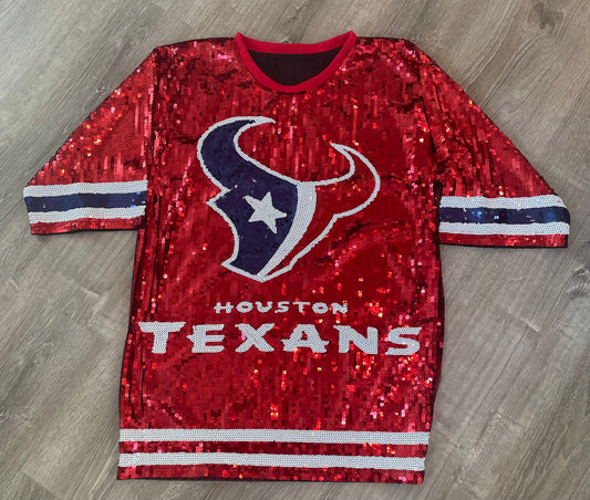 Sequin Houston Texans Jersey Dress - Red, NFL Sequin Jersey Dress, Texan attire