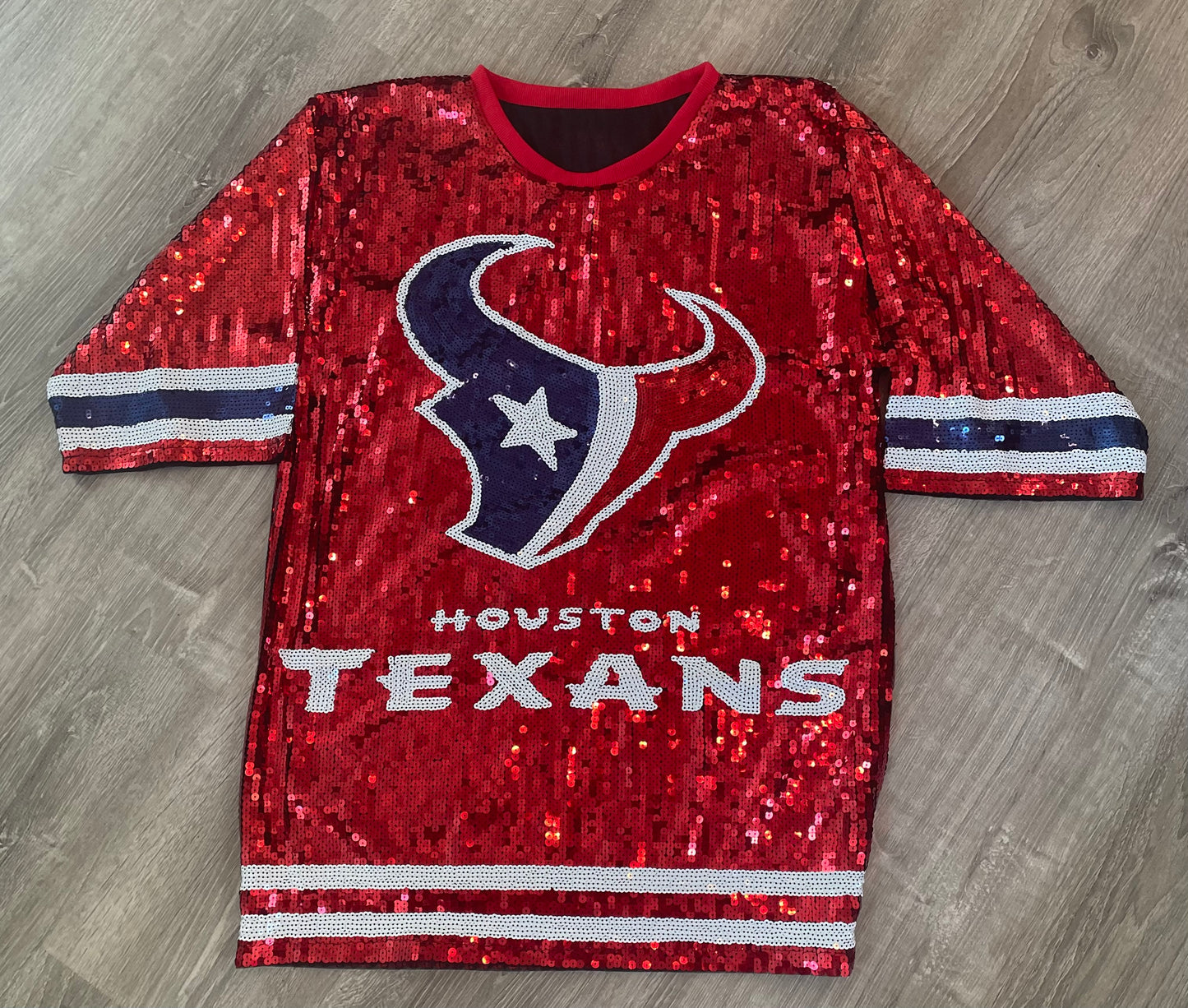 Sequin Houston Texans Jersey Dress - Red Houston Sequin Jersey Dress, NFL Sequin Jersey Dress, Texan attire