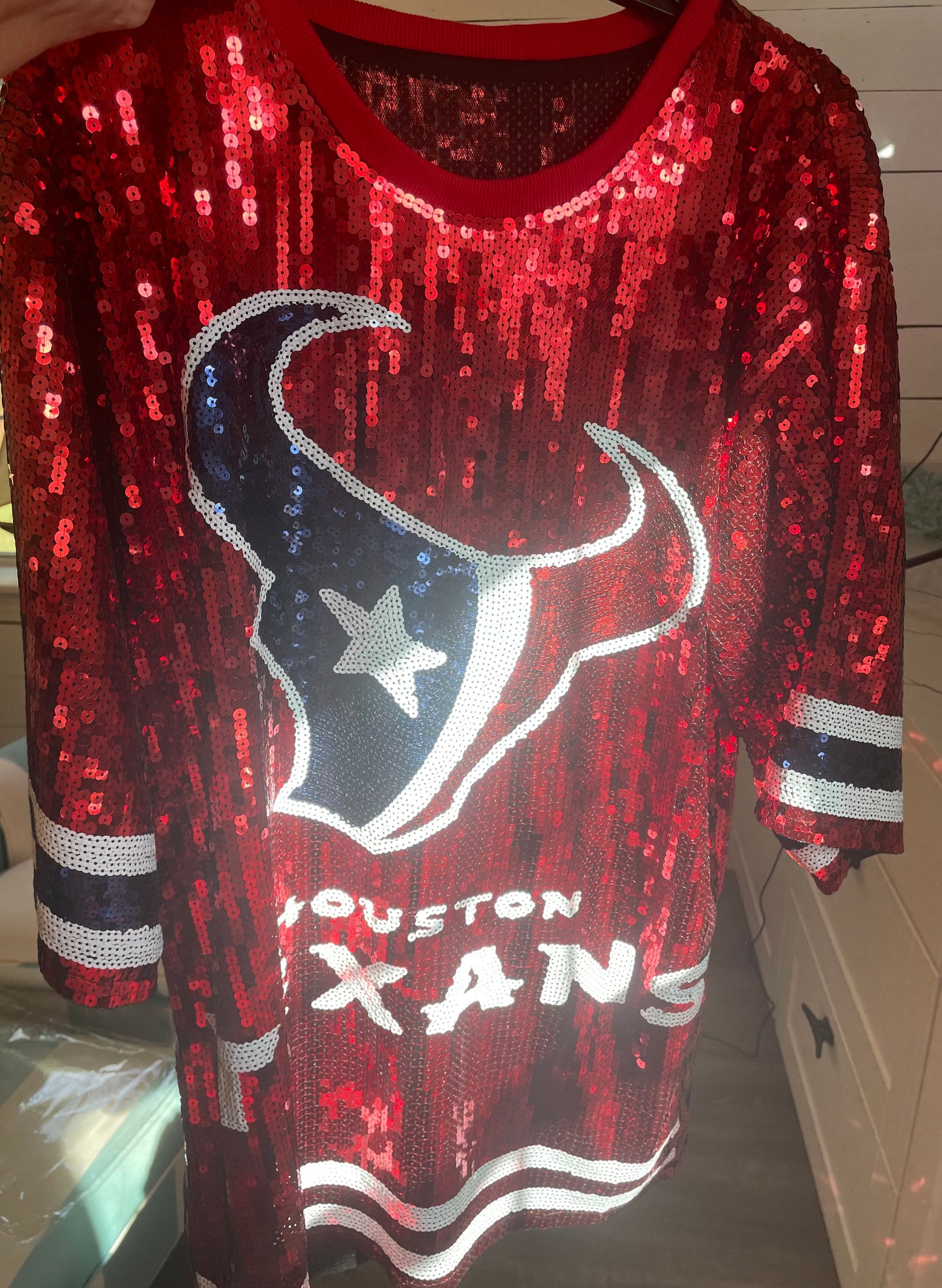 Sequin Houston Texans Jersey Dress - Red Houston Sequin Jersey Dress, NFL Sequin Jersey Dress, Texan attire