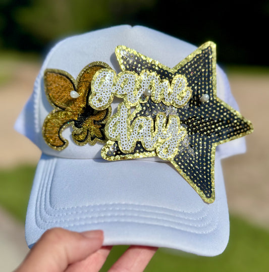 Sequin Fleur de lis Iron On Patch: Game Day Trucker Hat DIY