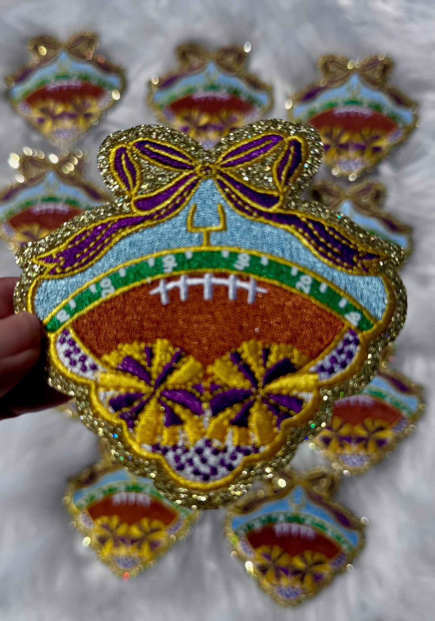 Football Cheer Bow Embroidered Patch: Game Day Iron on Applique