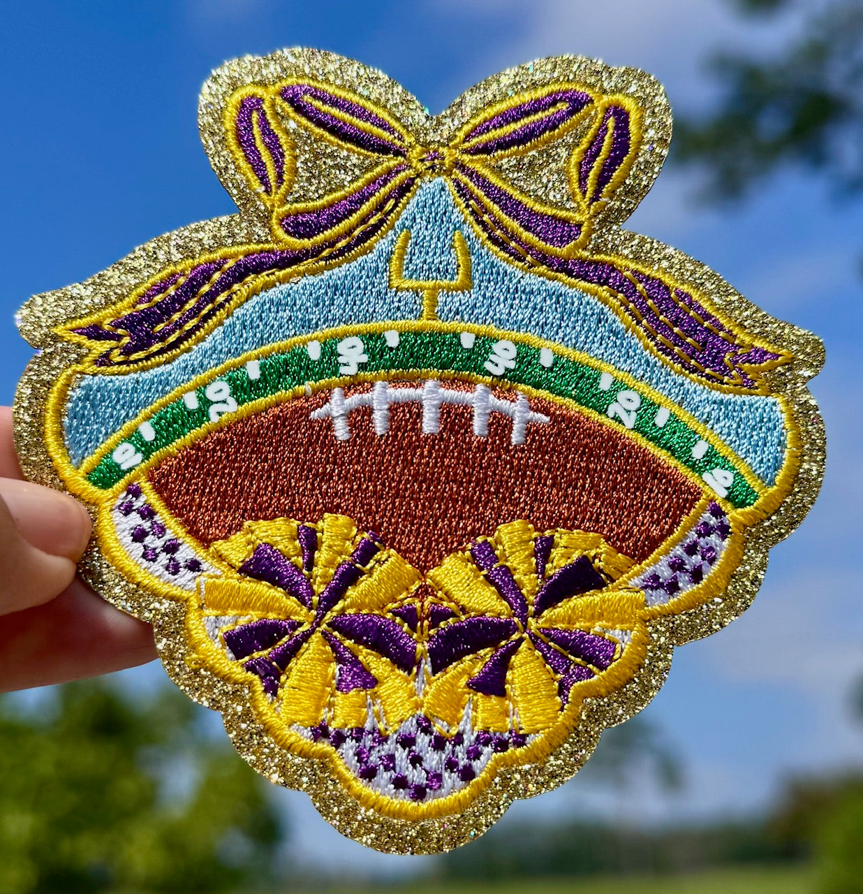 Football Cheer Bow Embroidered Patch: Game Day Iron on Applique