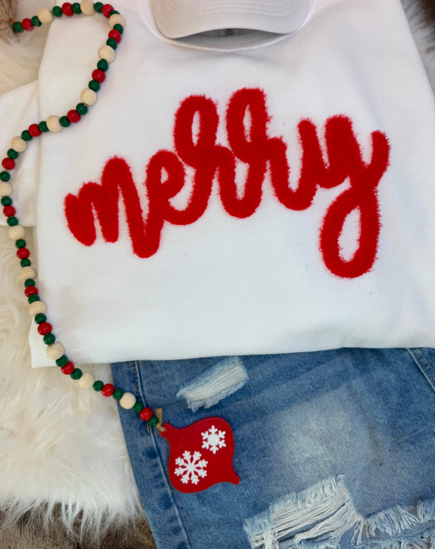 Merry Fluffy Patch, Christmas Patch, Iron on Patch, DIY Applique