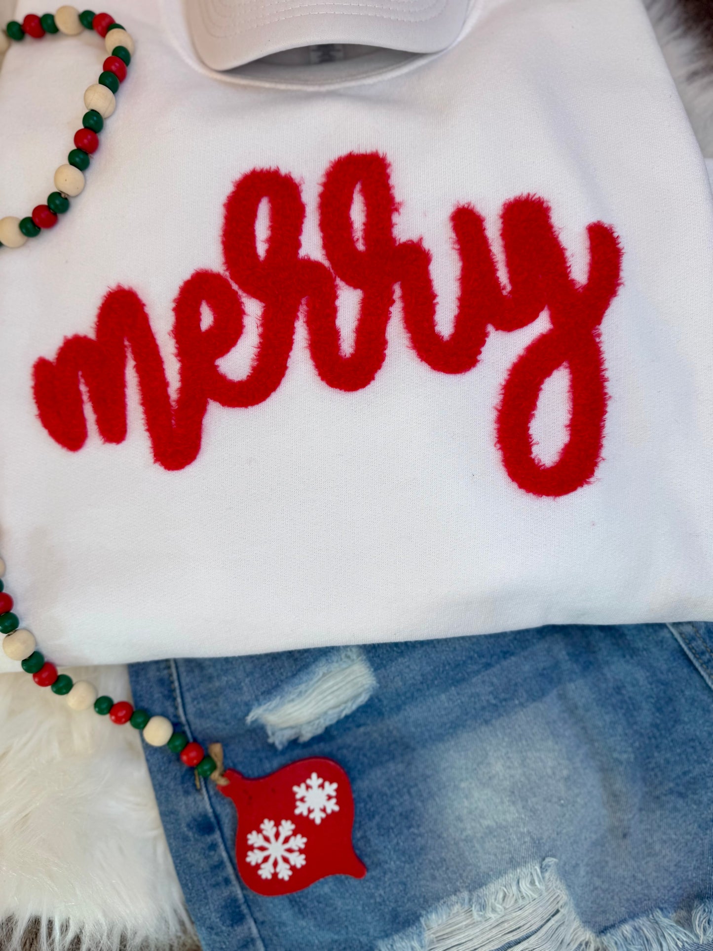 Merry Fluffy Patch, Christmas Patch, Iron on Patch, DIY Applique
