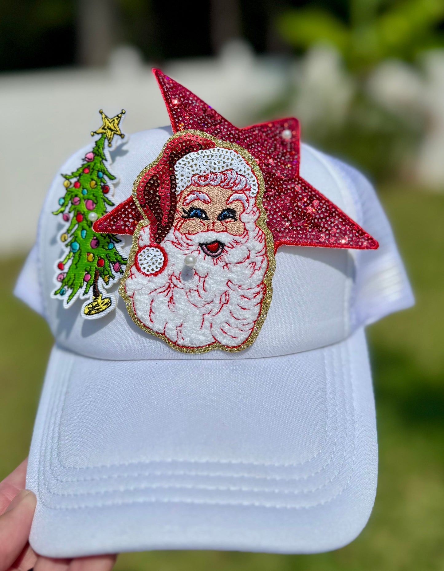 Red Sequin Santa Patch: 3.5" Hat Patch, Christmas Iron-On Applique