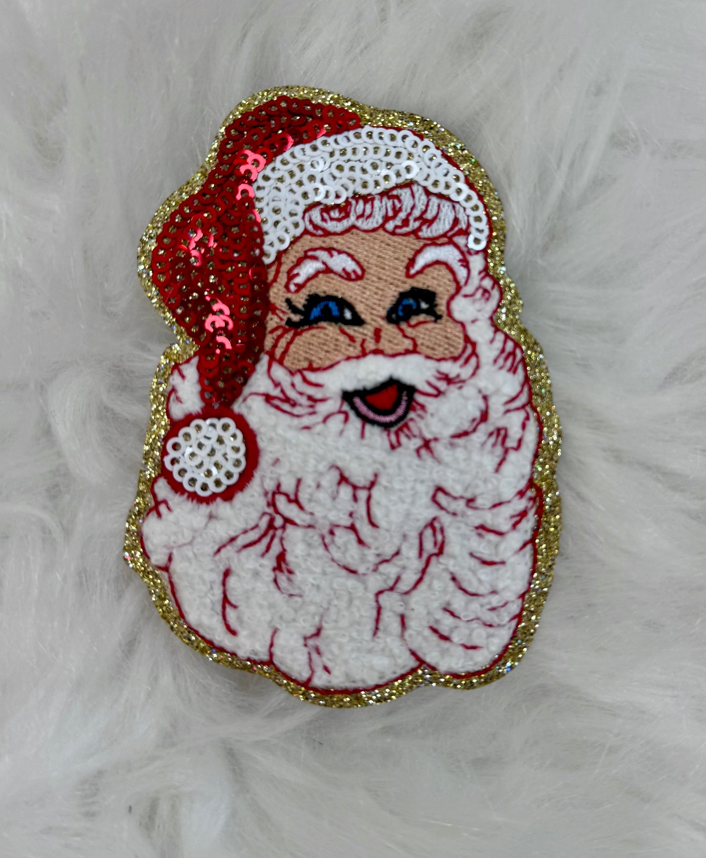 Red Sequin Santa Patch: 3.5" Hat Patch, Christmas Iron-On Applique