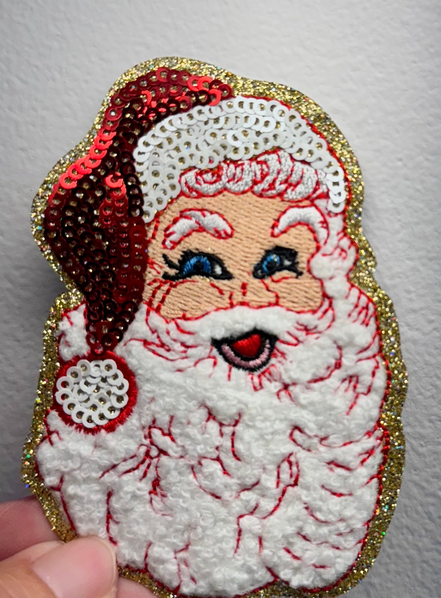 Red Sequin Santa Patch: 3.5" Hat Patch, Christmas Iron-On Applique