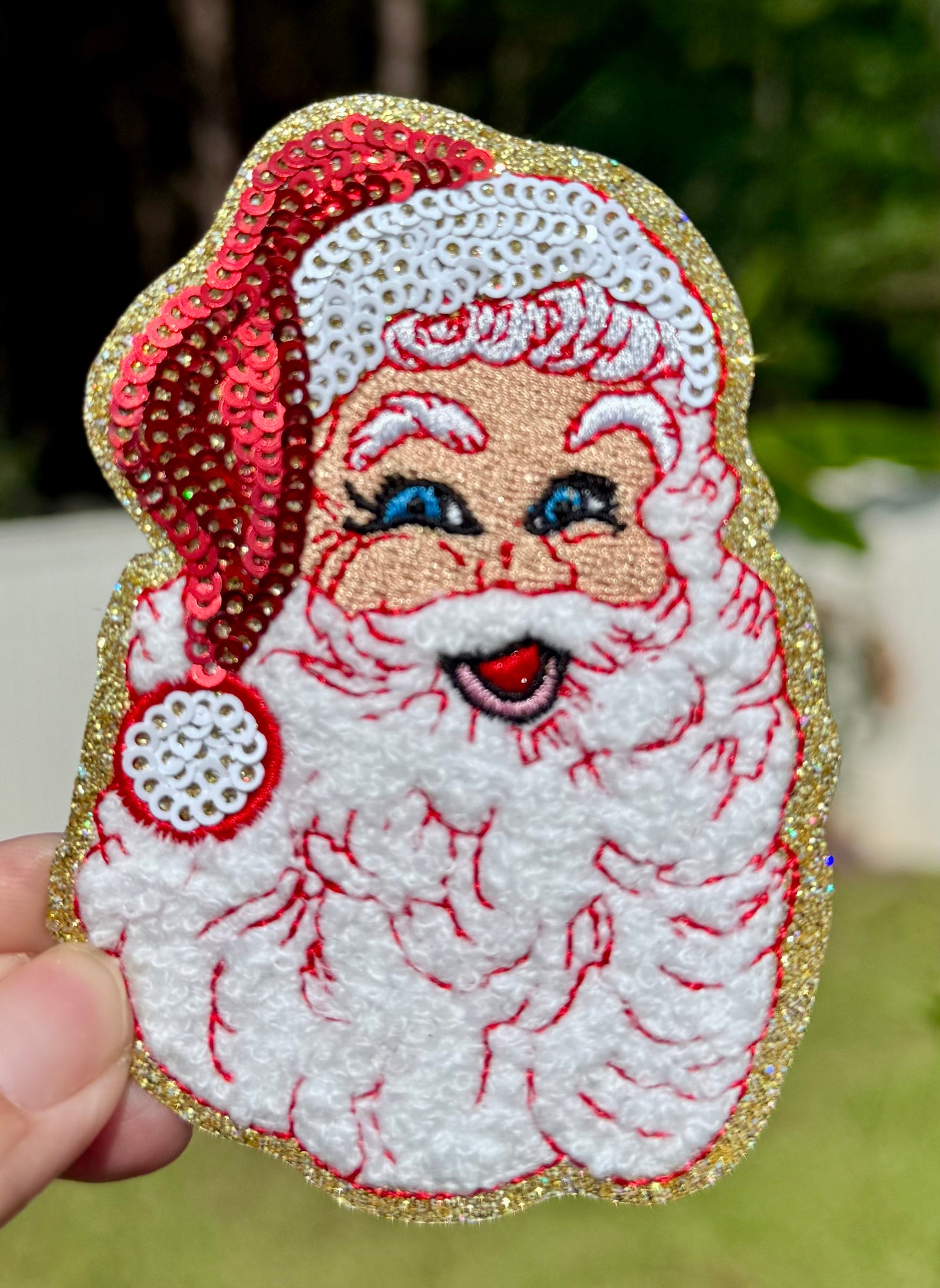 Red Sequin Santa Patch: 3.5" Hat Patch, Christmas Iron-On Applique