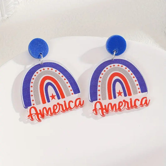 Patriotic America Rainbow resin ear rings